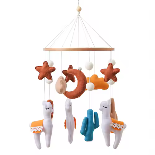 Wooden Crib Mobile Baby Bed Bell Rattle Toy Soft Felt Cartoon Bear Mobile bracket Newborn Music Box Bed Bell Hanging Bracket Toy - Image 9