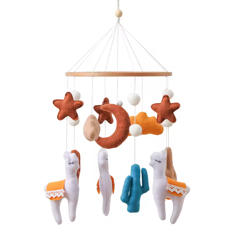 Wooden Crib Mobile Baby Bed Bell Rattle Toy Soft Felt Cartoon Bear Mobile bracket Newborn Music Box Bed Bell Hanging Bracket Toy - Image 9