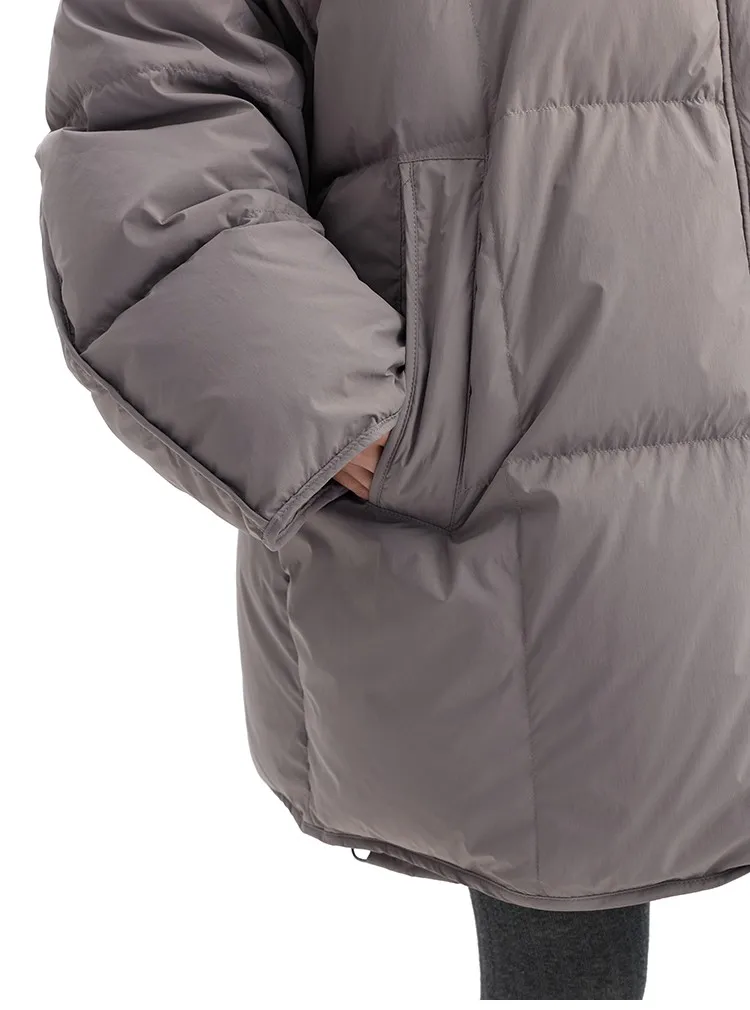 Women's Mid-Length Oversized down Jacket with Stand Collar, Warm Oversized Jacket Filled with White Duck Down, New Winter 2025 Model