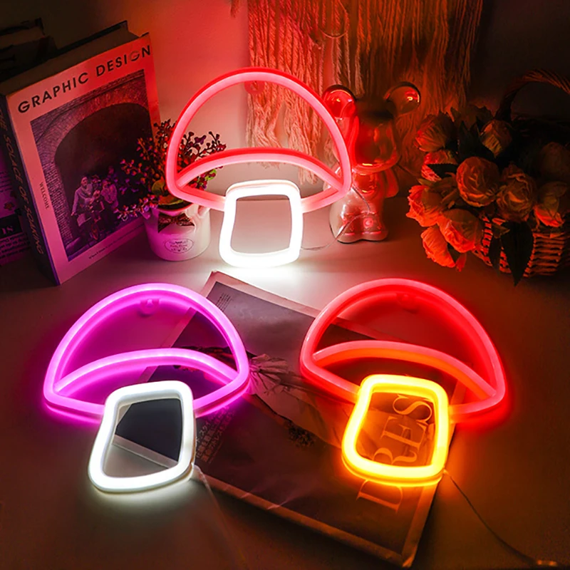 LED Neon Mushroom Cherry Banana Neon Signs Night Light 3D Wall Art & Game Room Bedroom Living Room Birthday Party Decor Lamp