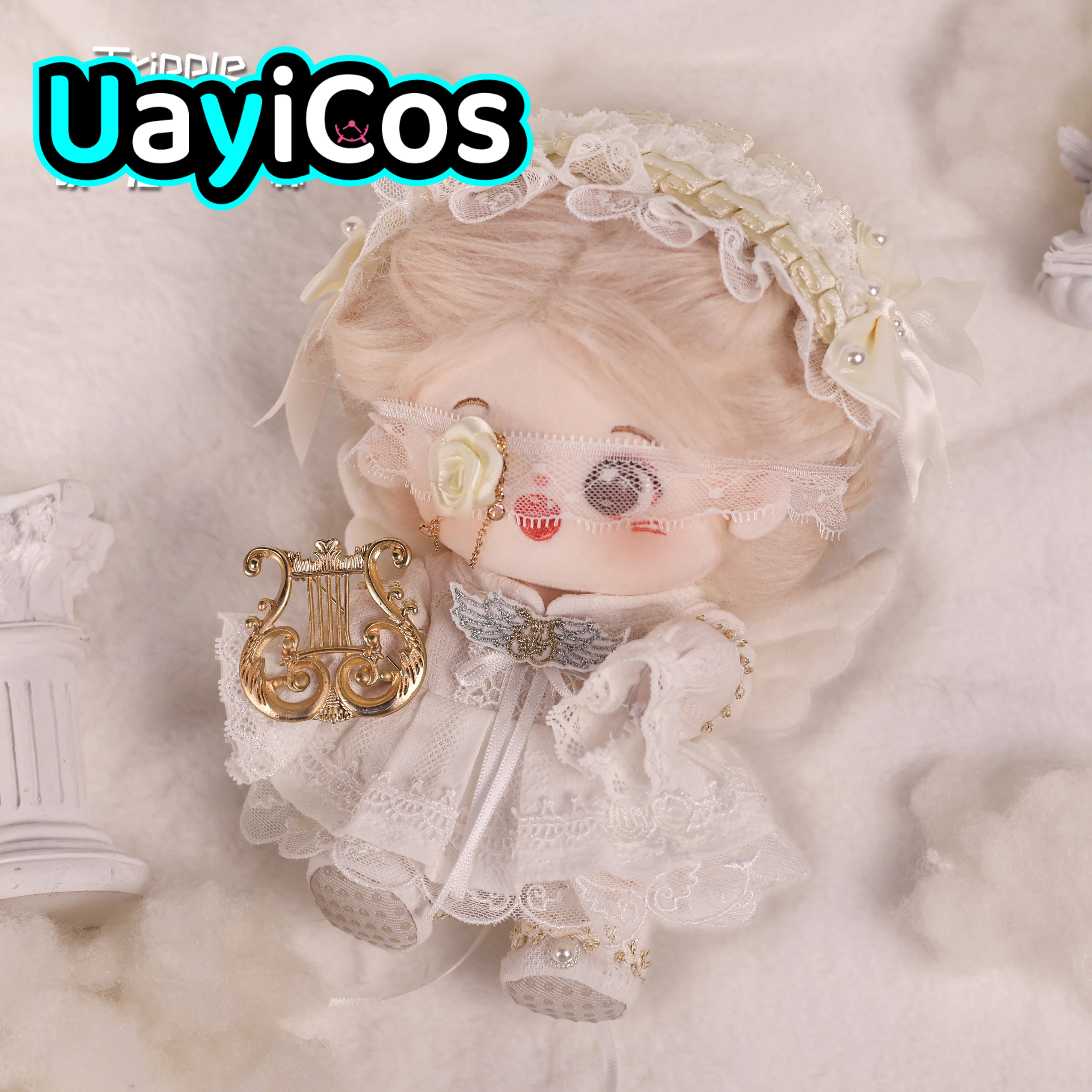 

20cm Doll Clothes White Angel Wings Pearl Hair Shoes Lace Eye Patch Clothing Suit Stuffed Plushies Doll Accessories Anime Toy Ki