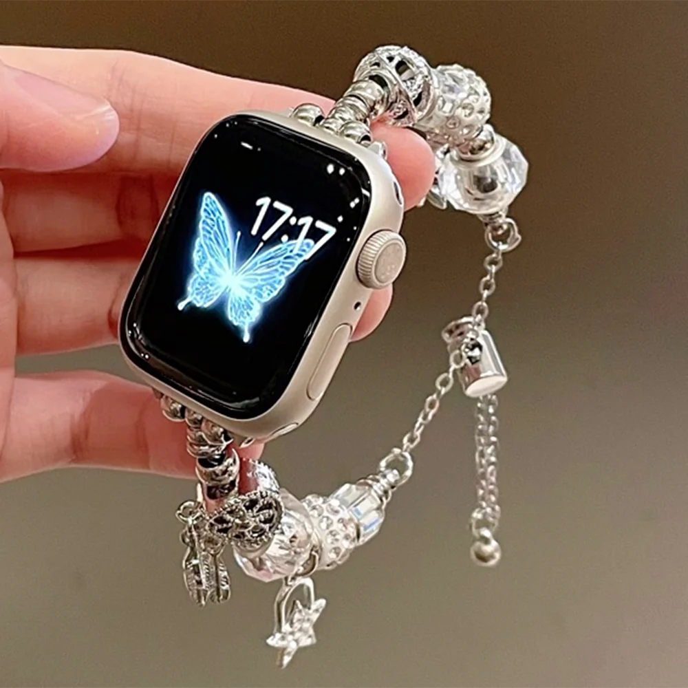 

Stylish Diamond Glitter Strap For Apple Watch Band 46 42 44 40 45 41 49mm Women Bling Star Beaded Jewelry IWatch 10 9 8 Ultra 2