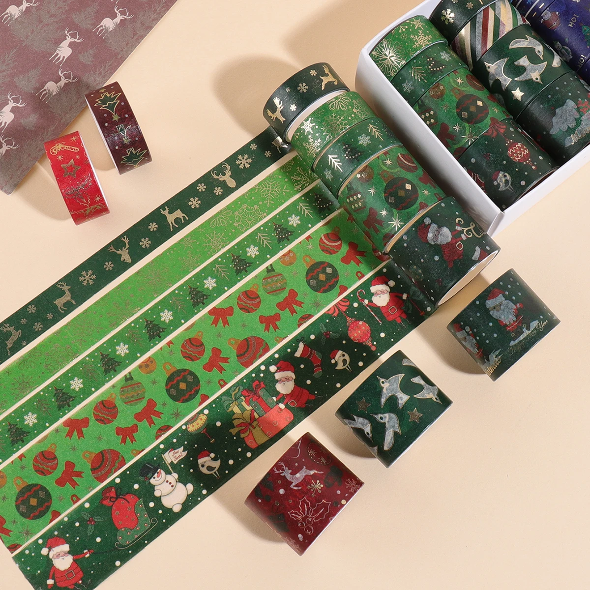 

16 рулонов ленты васи на рождественскую тематику, подходят для вечеринок, подарочных коробок своими руками и рождественских украшений, стильных праздничных принадлежностей.