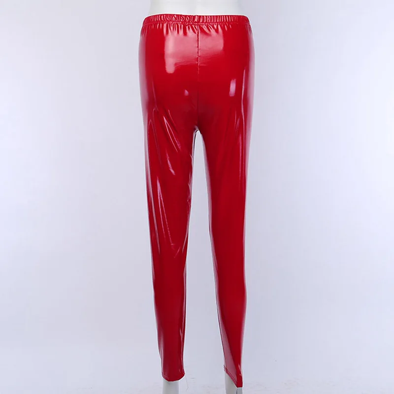 2025 Autumn New Bright Mirror Imitation Leather Thin Tight Elastic Lacquer PU Reflective Mirror Sexy Leather Pants Women's Wear
