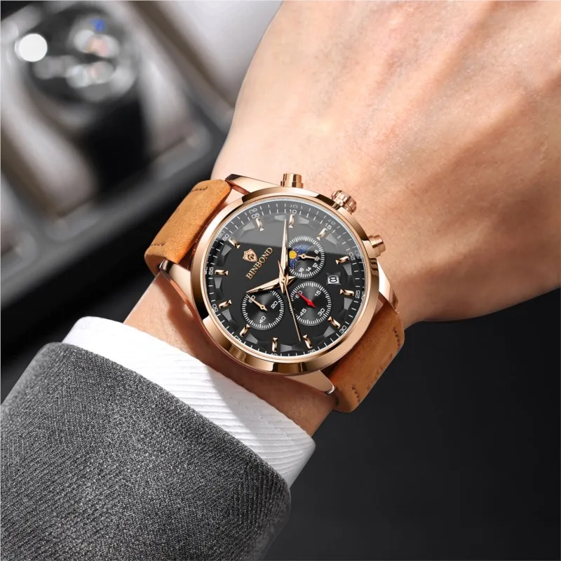 BINBOND New Men Quartz Watch Fashion Casual Luminous Wristwatch 30M Waterproof Multifunctional Student Sports Watch Reloj Hombre