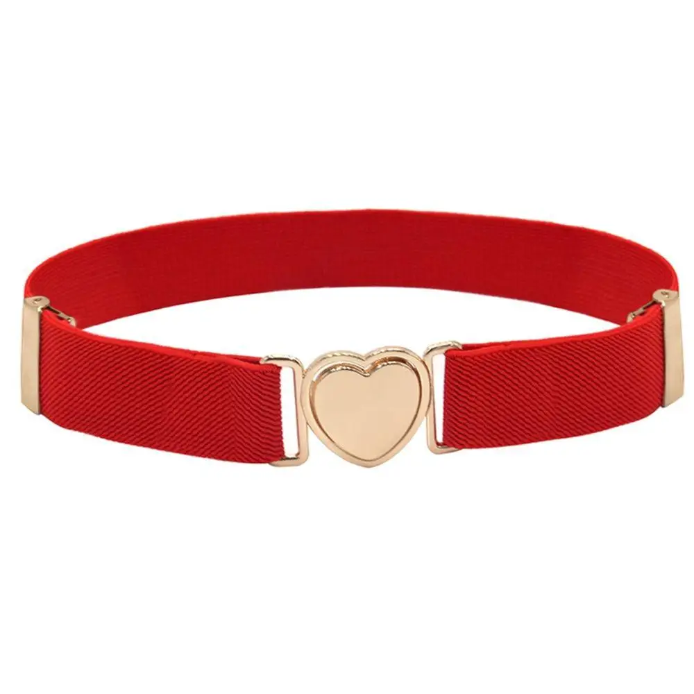 

Simple Girl Canvas Uniform Decorations Solid Color Punch-free Waistband Children Stretch Belts Waist Belt Heart Shape Buckle
