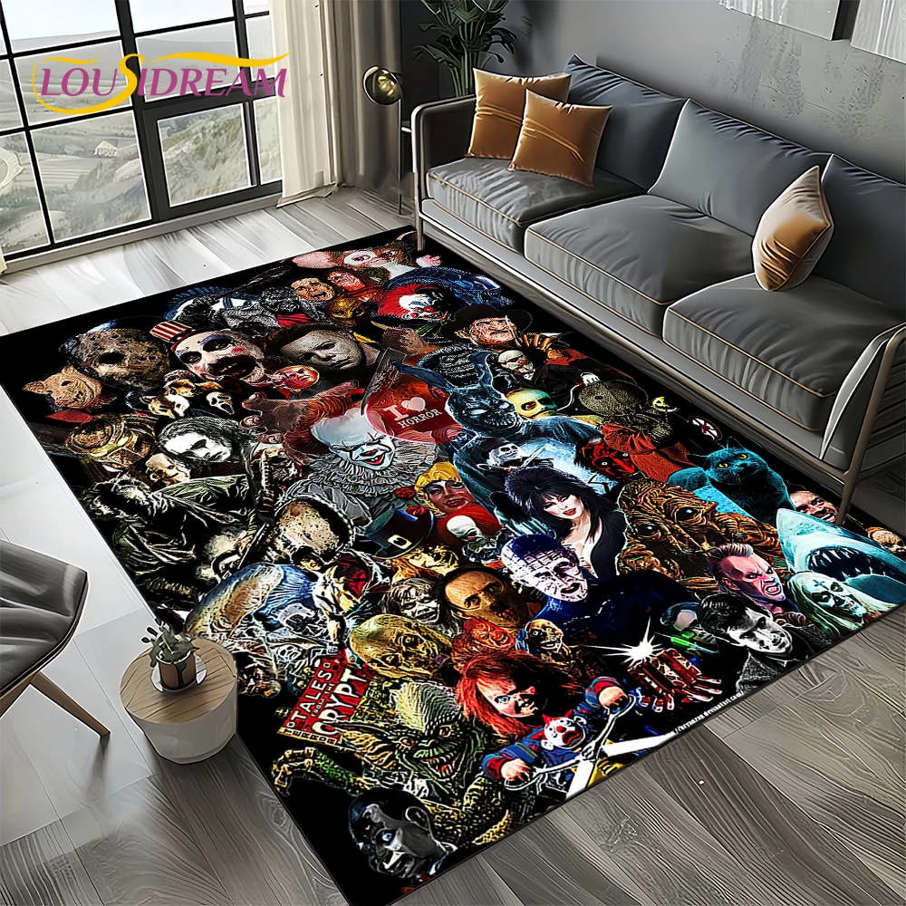 Horror Movie Chucky Pennywise Halloween Saw Character Carpet Rug for Living Room Bedroom Home Sofa Decoration,Non-slip Floor Mat
