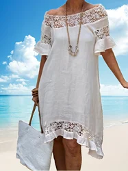 Lace patchwork hollow out dress women