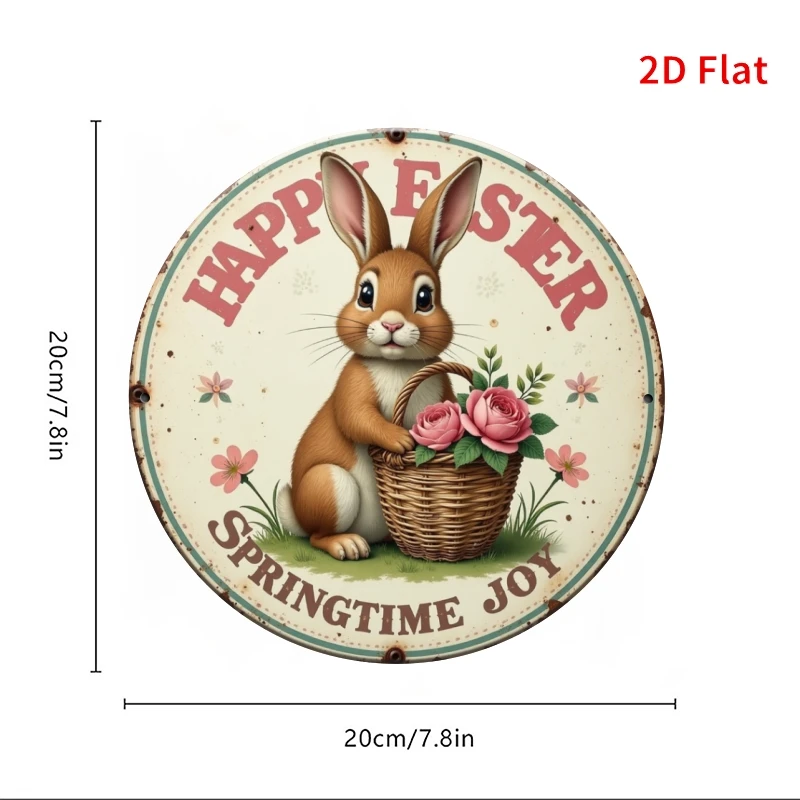 2D Flat, 4pcs, 7.8 Inches, Cute Rabbit Metal Round Sign, Suitable for Bar, Kitchen, Cafe, Home, Living Room, Office Decoration,