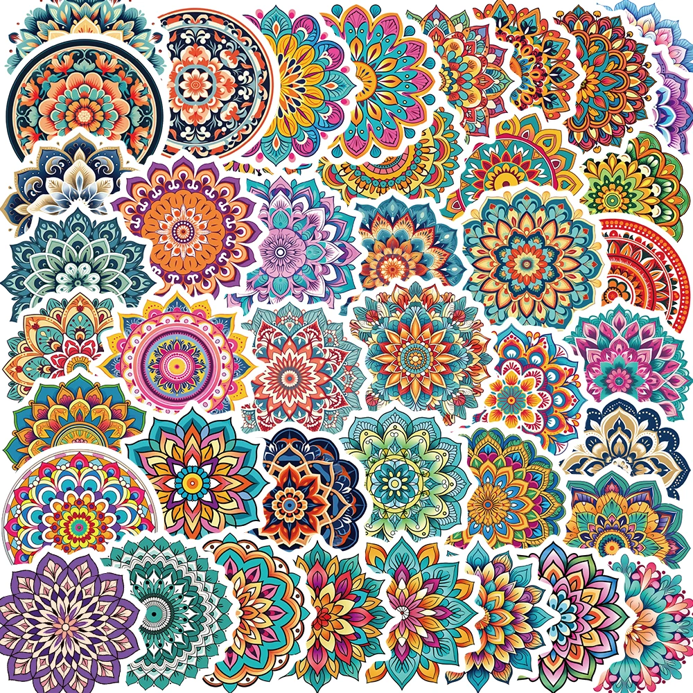 Autocollants Mandala vibrants, autocollants en vinyle imperméables pour ordinateurs portables, bouteilles d'eau, livres, guitares, voitures, téléphones, 50/100 pièces