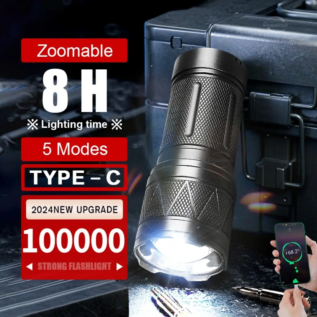 High Power LED Flashlight Ultra Bright Long Range Torch Rechargeable Tactical Flashlight Fishing Camping Portable Lantern