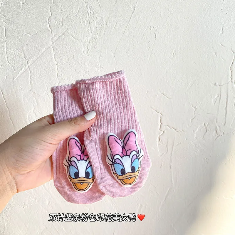 Disney Mickey Minnie Mid-Tube Cotton Socks Baby Doll Socks Stitch Nonslip Dispensing Floor Sockskiss Baby Sock for 0-2 Years Old