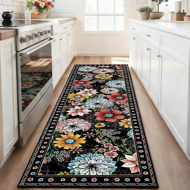 VIKAMA Vintage Floral Runner Rug Boho Long Kitchen Floor Mat Washable Hallway Entryway Decor Area Carpet