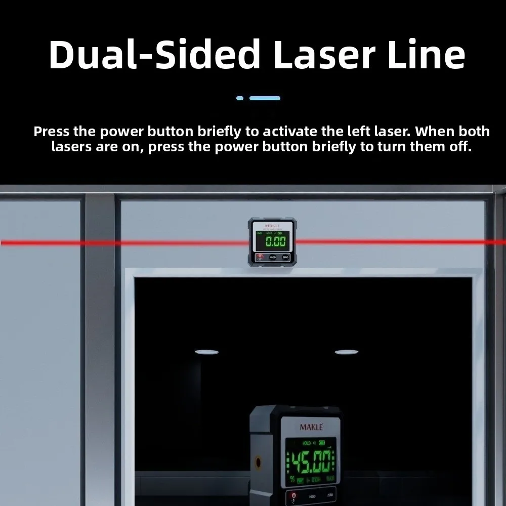 2-side Laser Digital Protractor Goniometer Four Sided Magnetic Base Inclinometer Automatic Calibration Accuracy Waterproof