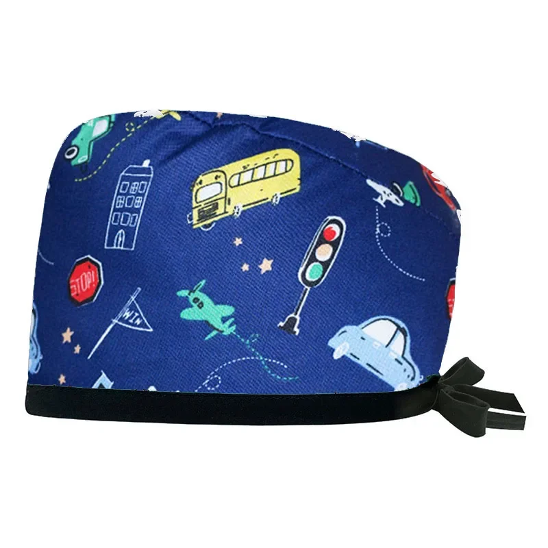 Bonnet d'allaitement 100% coton imprimé dessin animé pour dames, casquette de dentiste, chapeau d'infirmière de clinique pour animaux de compagnie, gIslande de laboratoire, accessoires significatifs