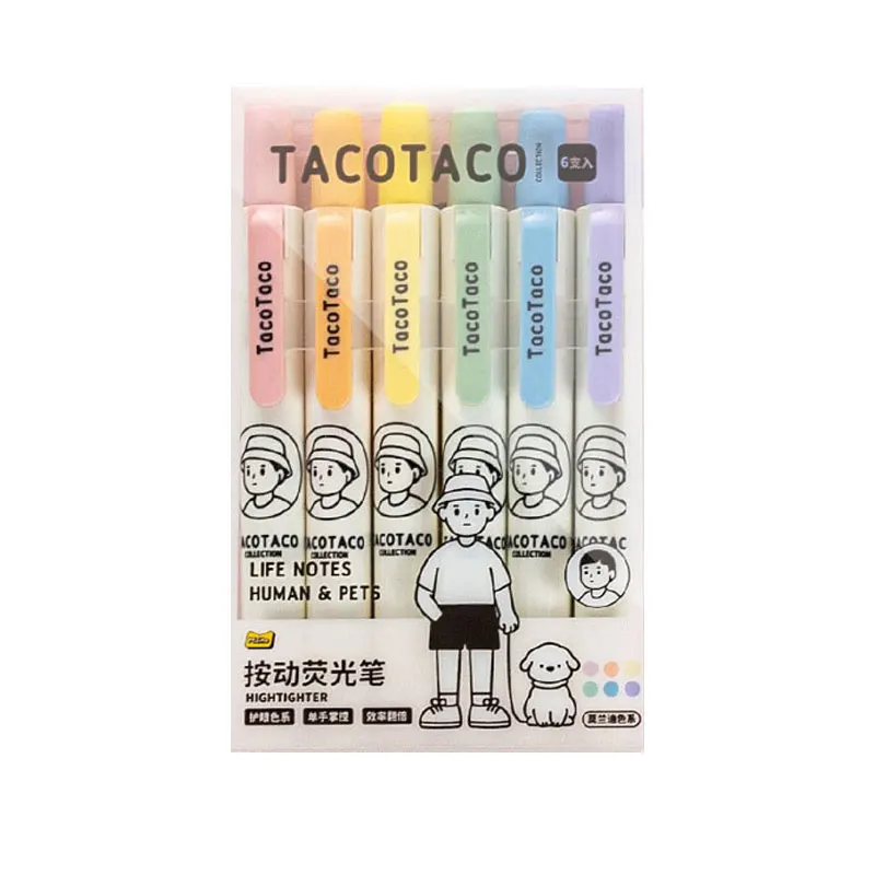 Push Action Highlighters Morandi Color Retro Color Set Of 6 Error Marking Highlighters