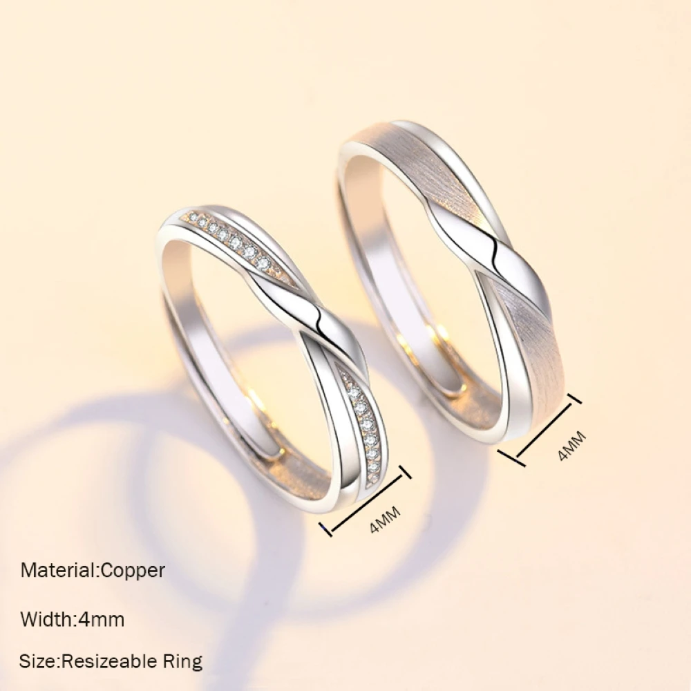 1 Pair Copper Plated Silver Classic Adjustable Brushed Twist Zircon Couple Rings Men Women Opening Finger Jewelry Deop Shipping