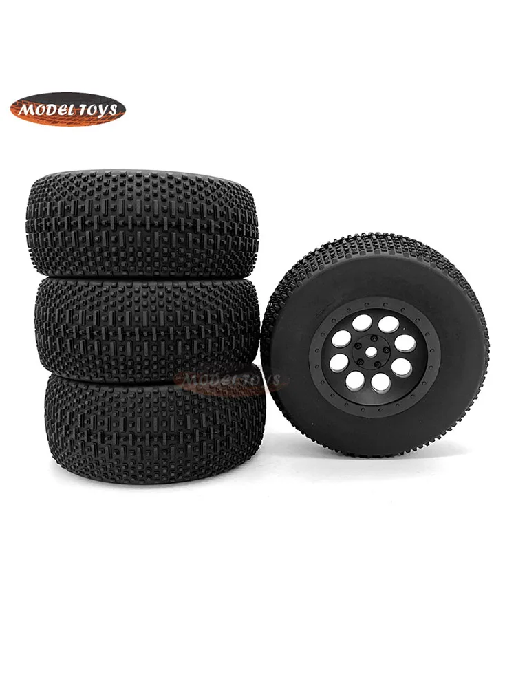 4PCS RC Short Course Truck 1/10 Tires & Plastic Wheels Rims OD110mm Rubber Tire Compatible for Tenacity for Traxxas Slash HPI