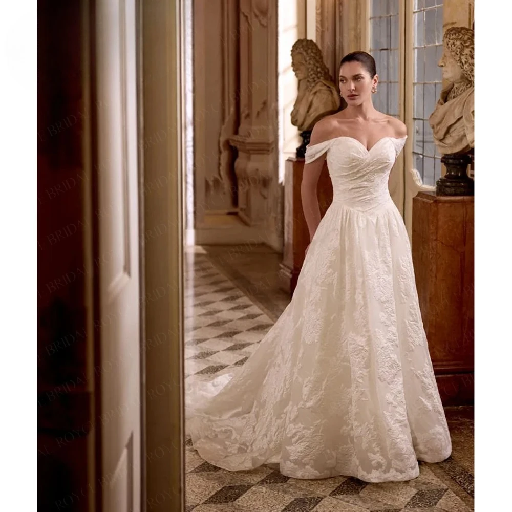 Vintage Satin Off-the-Shoulder Wedding Dress for Women 2026 Bridal Dress Vestidos Roycebridal Customized
