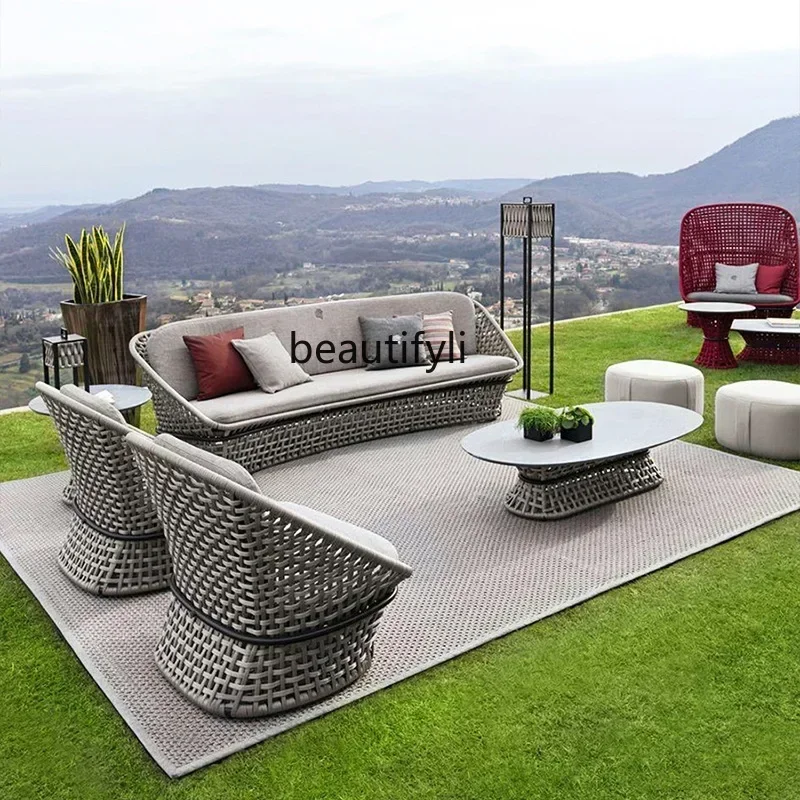 

yj7 Outdoor Sofa Courtyard Open-Air Designer Internet Celebrity Homestay Rattan Chair Sea View Room Model Room Leisure