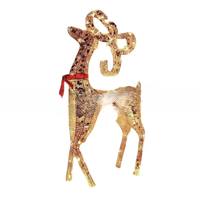 Christmas Deer Pulling Car Luminous Deer Pulling Car Iron  Deer Christmas Elk Decoration Hotel Hall Window Decoration Supplies