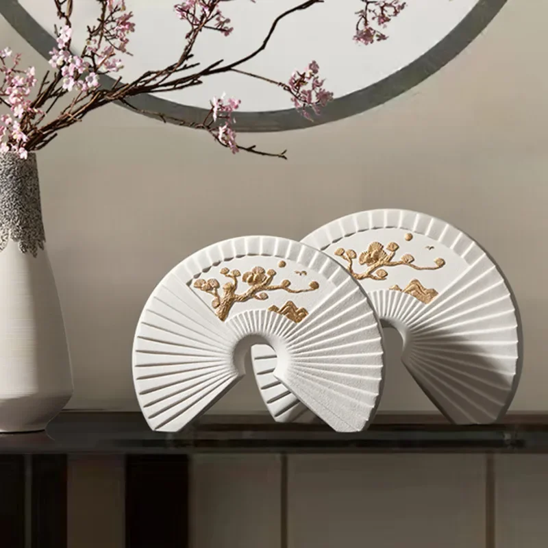 

Creative Ceramic Handicraft Gift New Chinese Zen Fan Ornaments Living Room Porch Bo Ancient Frame Home Decoration