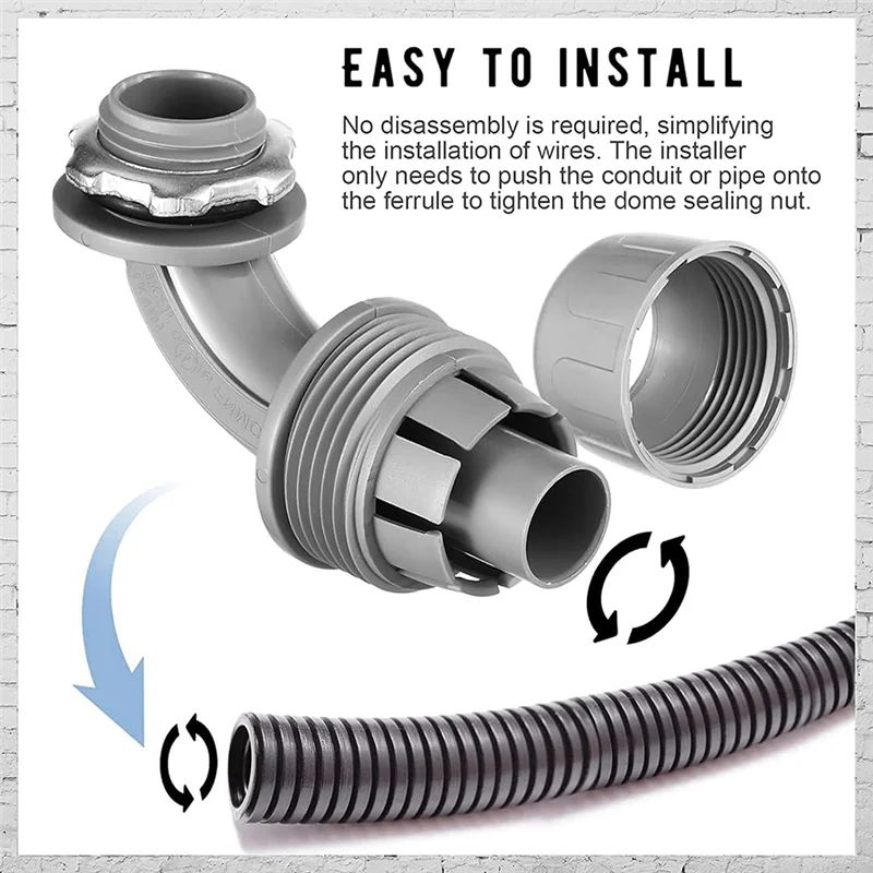 B-Est Liquid Tight Connector Flexible Non-Metallic Electrical Conduit Connector Fitting 90 Degree (24 Pieces)