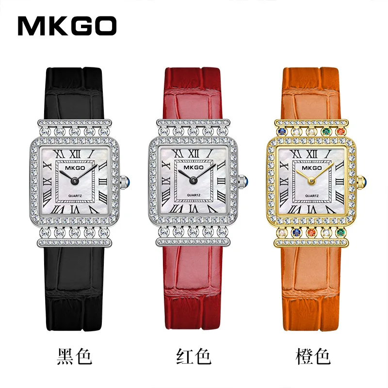 2024 New Crystal Ladies Watches High End Luxury Jewelry Female Watches Diamond Bracelet Women Leather Watches Square Roman Dial