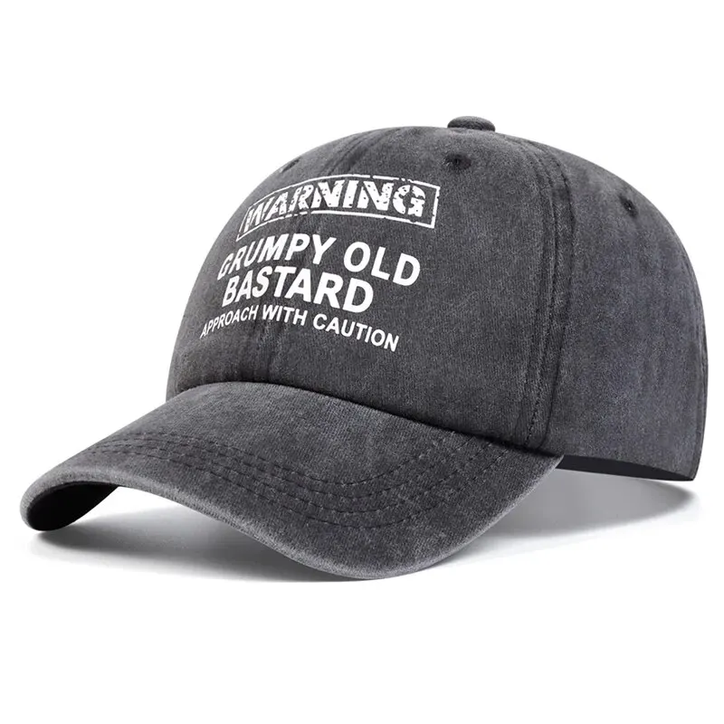 Unisex WARNING GRUMPY OLD BASTARD Print Wash Baseball Caps Spring and Autumn Outdoor Adjustable Casual Hats Sunscreen Hat