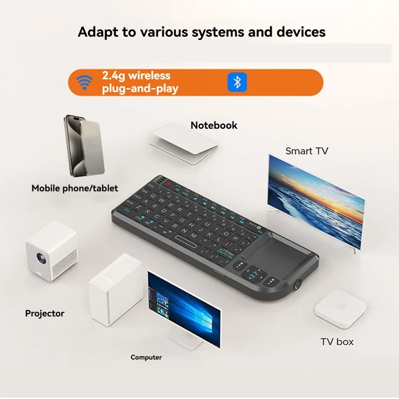 Handheld 2.4G Mini Wireless Keyboard With RF Touchpad Mouse For Smart TV Box PC Tablet