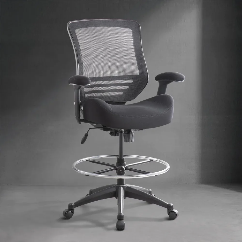 

Ergonomic Mesh Computer Office Drafting Chair with Super Soft Adjustable Arms Molded Foam Seat Cushion and Lumbar Support-Black