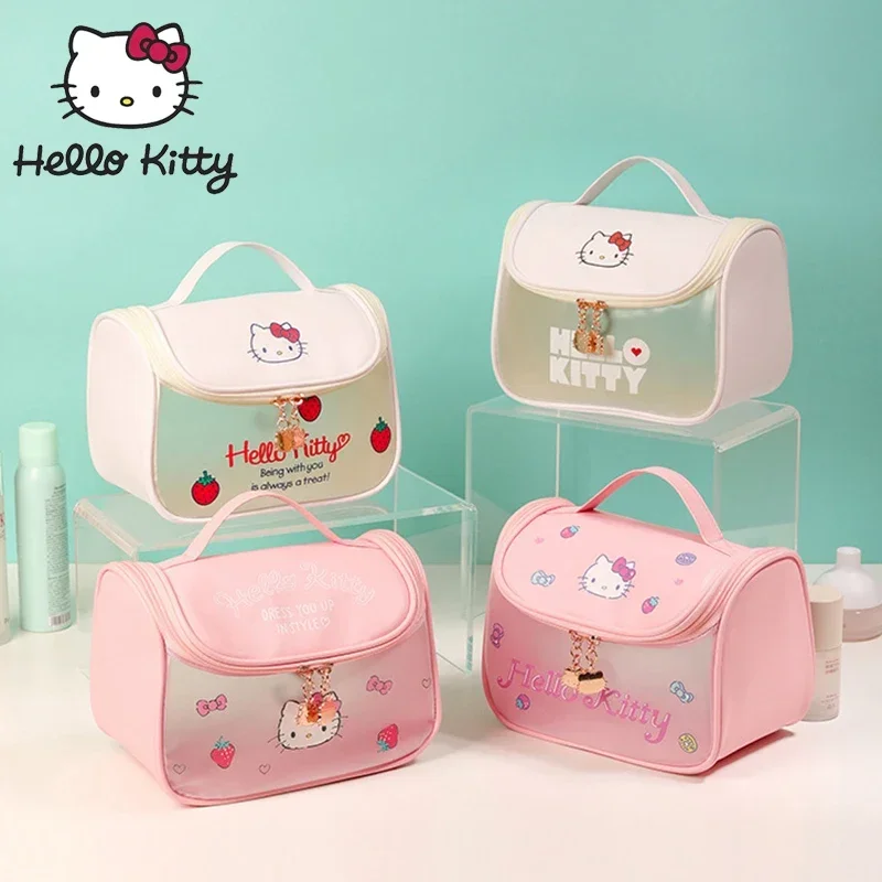 Bolsa de maquillaje de viaje Kawaii Hello Kitty, bolsa de aseo de gran capacidad con dibujos animados, bonita bolsa de aseo de viaje portátil de alta capacidad, regalos