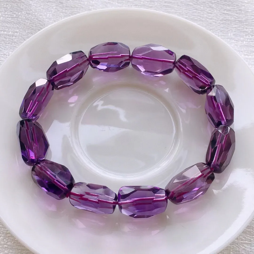 

Natural Purple Amethyst Bracelet For Women Lady Man Reiki Healing Gift Clear Crystal 16x12mm Beads Stone Strands Jewelry AAAAA