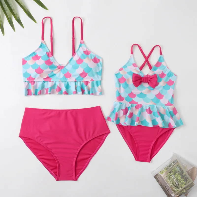 New Family Mother Daughter Bikini Swimwear Beach Sunny Swimsuits Summer Cotton Fashion Flower  Clothes Matching Outfits