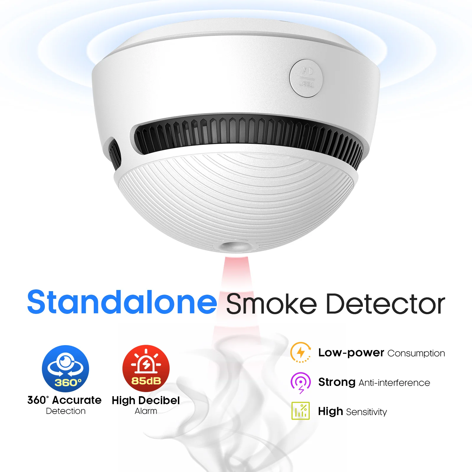 Independent Smoke Detector 85dB High-pitch Alarm For Home Kitchen Office Warehouse 24-hour Protection Smoke Alarm