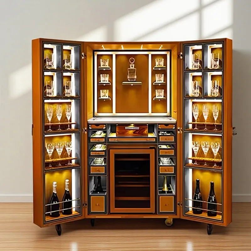Light luxury solid wood wine cabinet custom designer villa home high-end box-type removable wine display cabinet with light