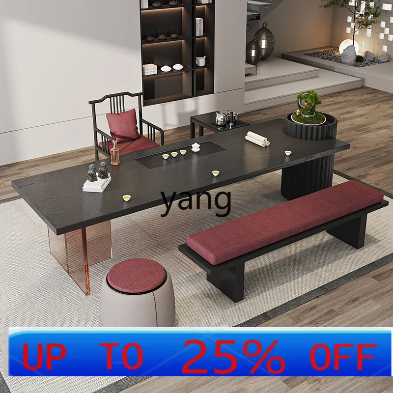 LH  solid wood tea table office large board tea table light luxury simple modern black series
