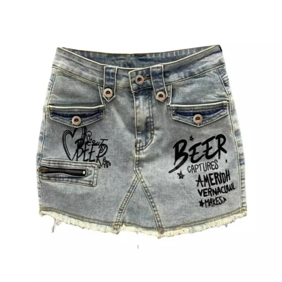 [ZOCI] Korean Girl Letter Graffiti Short Women 2024 Summer New Style Washable Butt Skirt Trendy