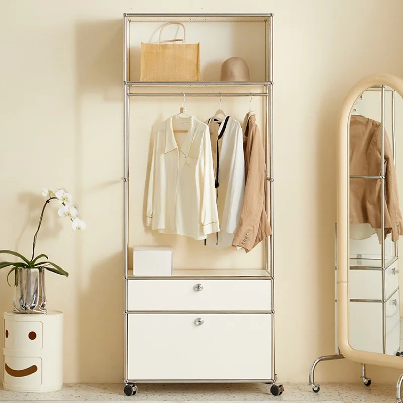 Furniture Module Combination Wardrobe Simple Household Bedroom Multi-Functional Floor Wardrobe Metal Mobile Hanger