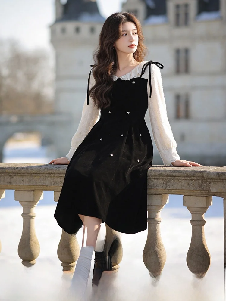 

plus Size Women's Dr Spring New Sle Slimming Knot Splice Dr Ele Long Sve A-Line Skirt Polyester Fiber