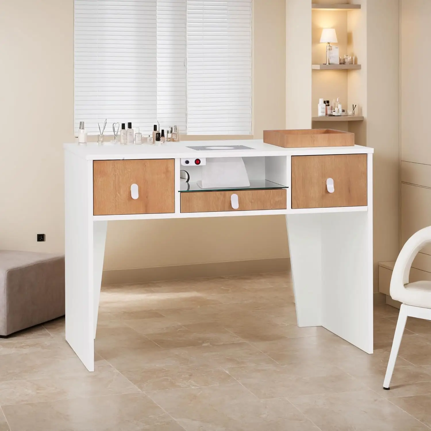 Nail art table with vacuum cleaner, electric dust collection built-in socket, beauty nail art storage, nail art table