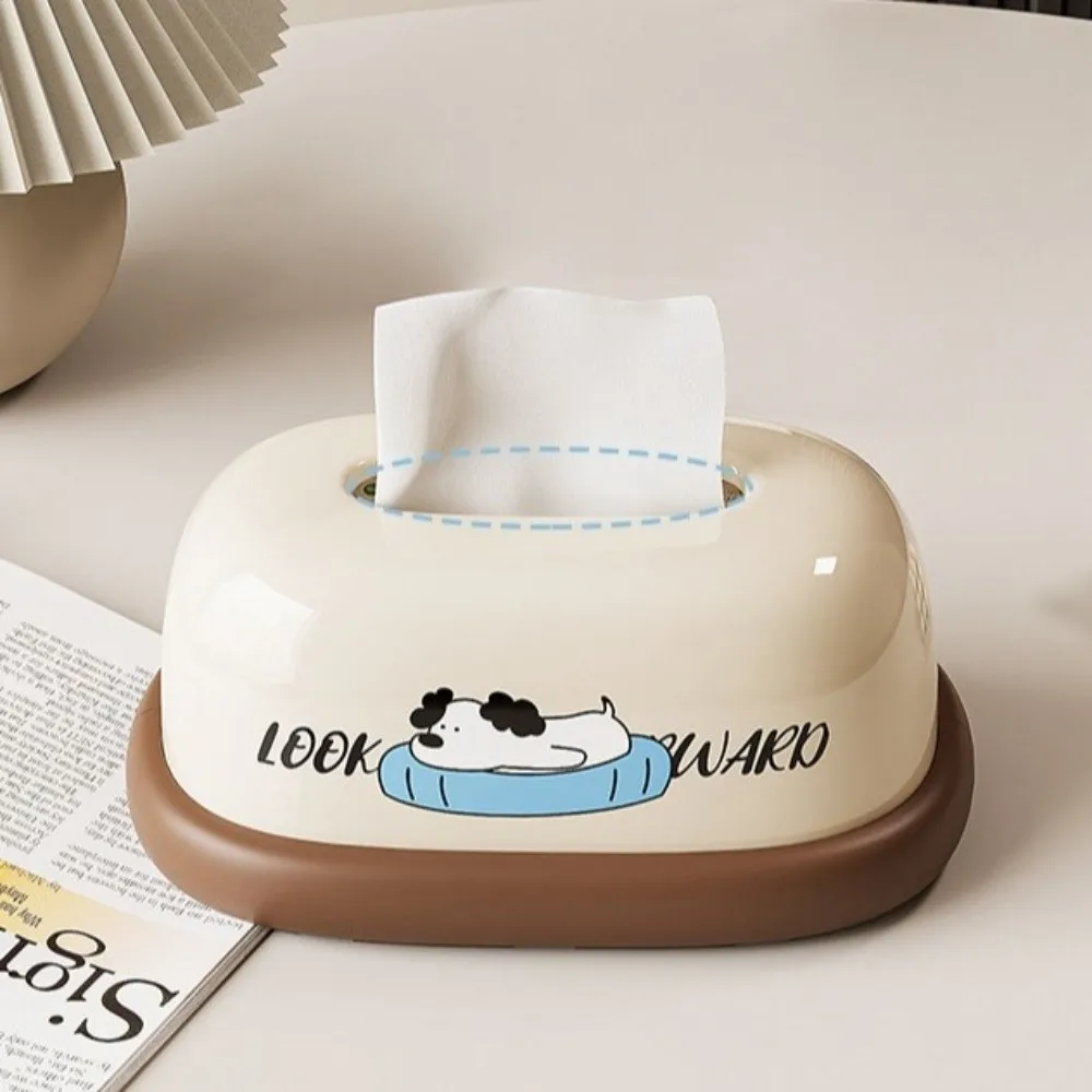 Cute Cream Style Desktop Tissue Box Decorative Plastic Tissue Rack Cartoon Pattern Napkin Holder Dining Table