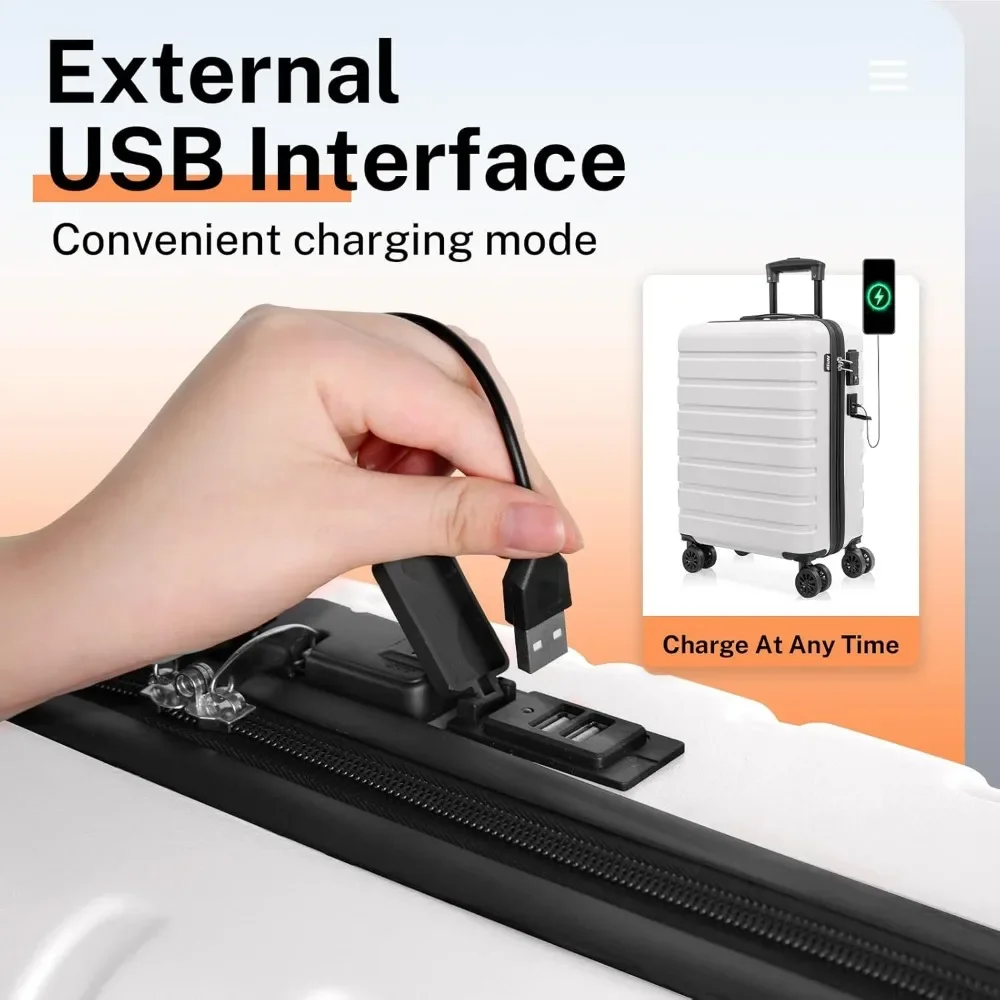 Juego de equipaje ligero de ABS para PC con puerto USB, 20 maletas de mano y 14 mini estuches de cosméticos, equipo de viaje con ruedas