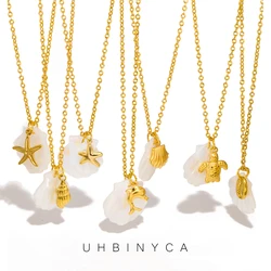 UHBINYCA Shell and Marine Life Pendant To Necklace Ladies, Summer Beach Leisure Style Stainless Steel Jewelry