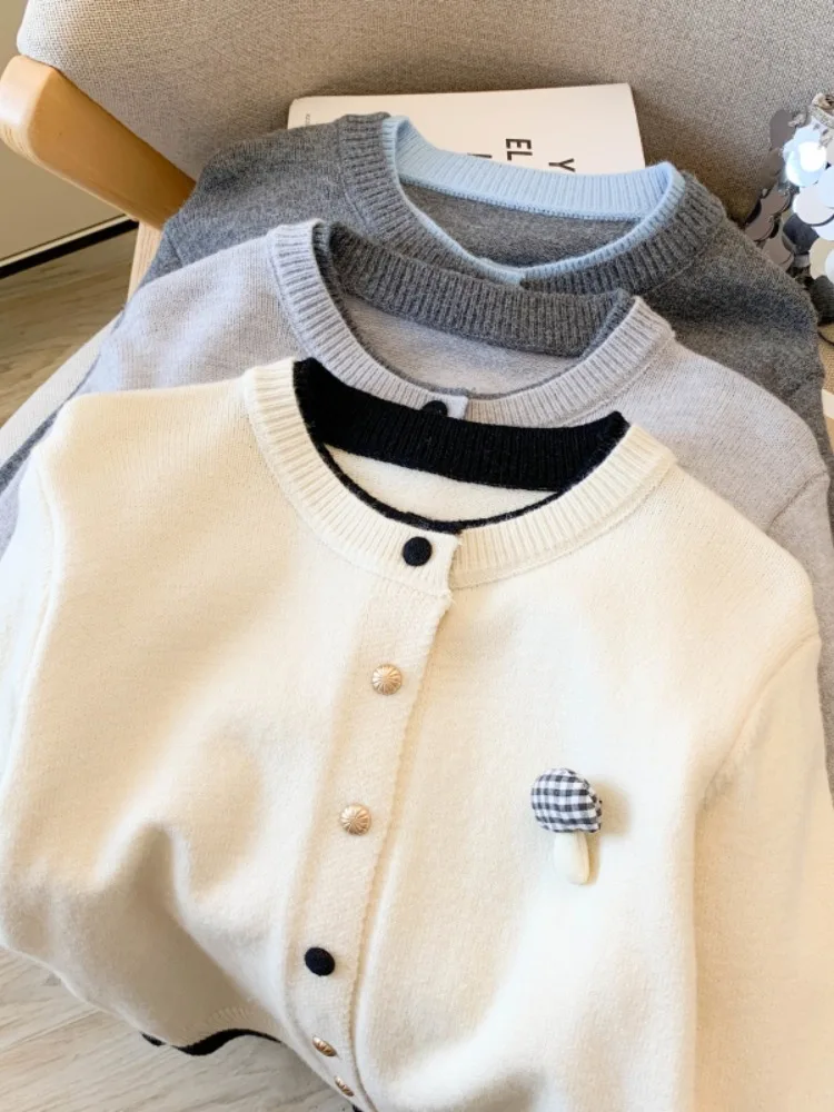 เสื้อคาร์ดิแกนถักทรงหลวมแบบเปิดด้านหน้าสำหรับผู้หญิง ฤดูใบไม้ร่วง ฤดูหนาว ดีไซน์ใหม่ สไตล์เกาหลี สีสันโดดเด่น