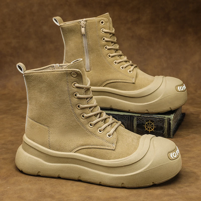 

Мужские ботинки, повседневная обувь, зимняя кожаная обувь до щиколотки, уличная ковбойская армейская тактическая обувь «Челси», мотоциклетная работа, дизайнерская роскошь для пешего туризма