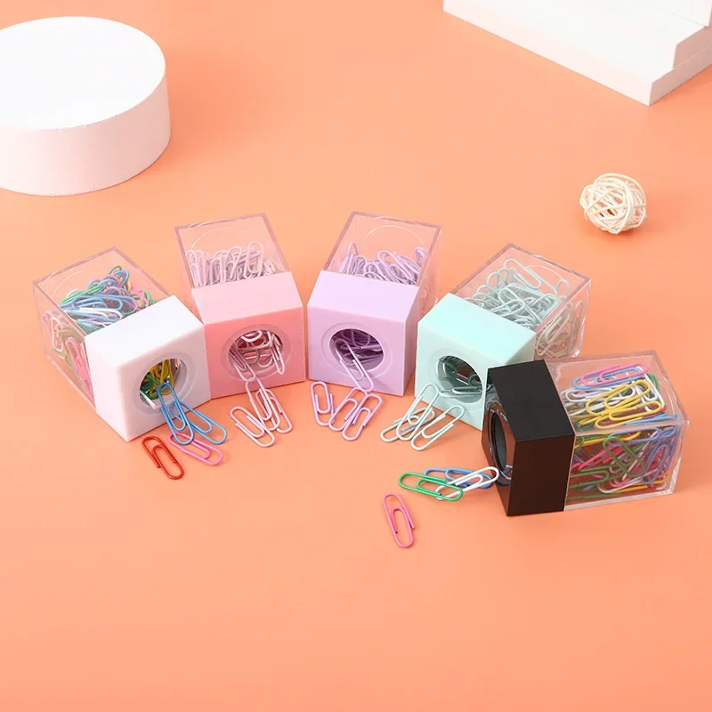 18pcs/box Creative Square Macaron Colored Magnetic Paper Clips, Plastic Colored Transparent Paper Clips