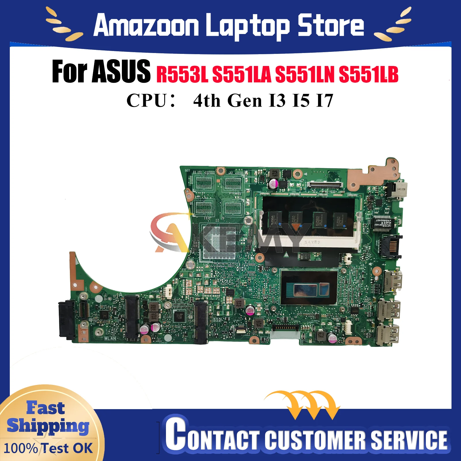 

S551LA Материнская плата для ноутбука ASUS VivoBook S551L S551LN S551LA S551LB R553L Материнская плата для ноутбука с процессором I3 I5 I7 100% тест в порядке