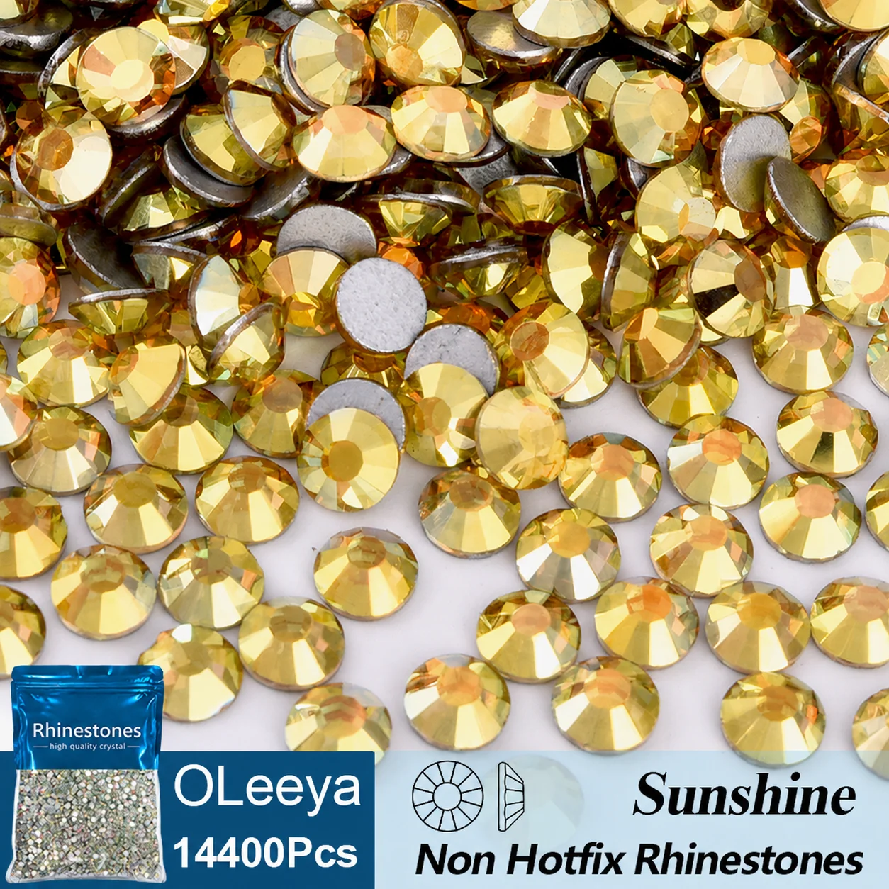 Oleeya Wholesale SS3-SS20 14400PCS/PACKS Glass Rhinestones Crystal Glue Flatback 3D Stones For Nail Art Decoration Clothing DIY