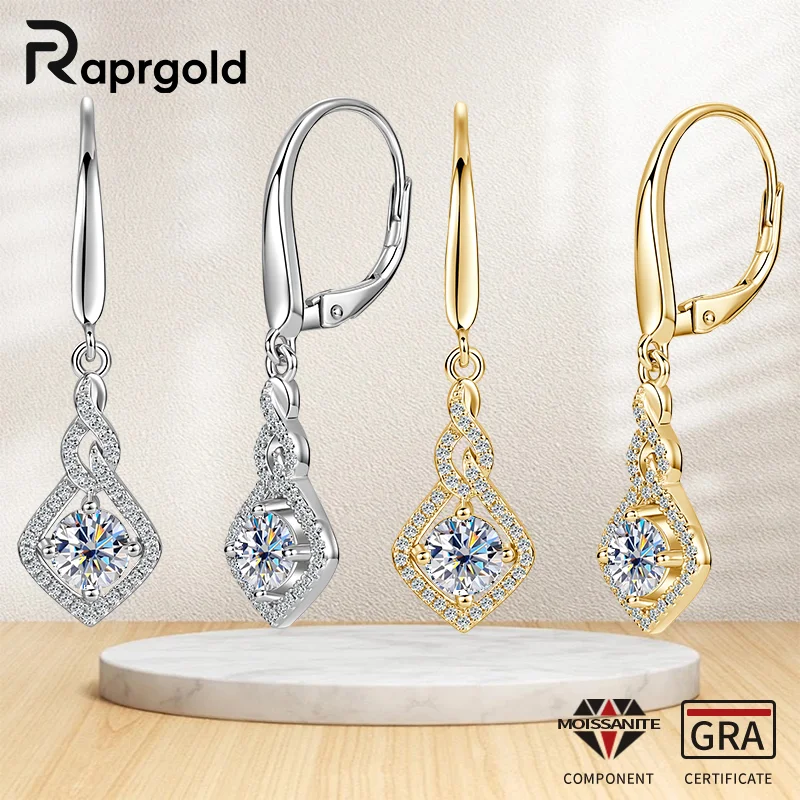 

RAPRGOLD GRA Certified 0.5CT Round Moissanite Flame Drop Hoop Earrings for Women 925 Sterling Silver Fine Jewelry Gift Pendiente